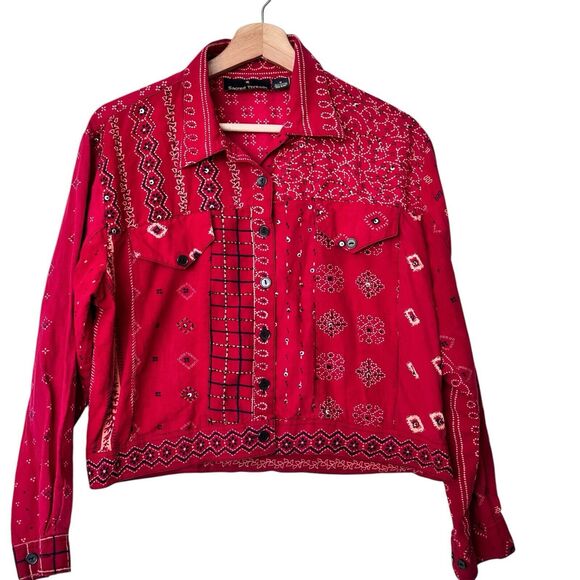 Sacred Threads M red Bandana Print cotton button down lightweight  Jackets - Picture 1 of 7